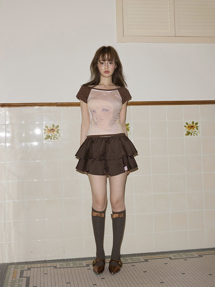 Romance Nanci satin ruffle short skirt