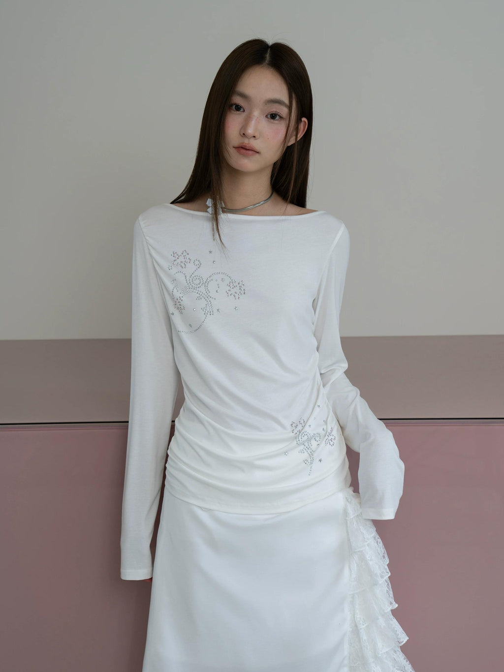 THELIGHT | PLEATED LYOCELL LONG SLEEVE TOP【ID:TN00123】