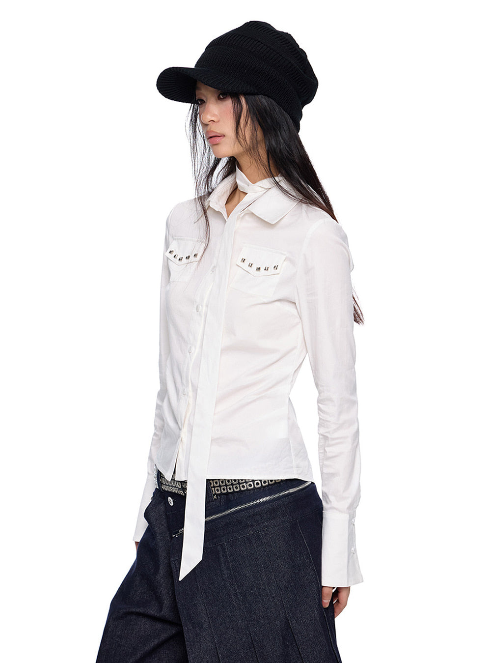 Stud Pocket Tie Shirt (2color)