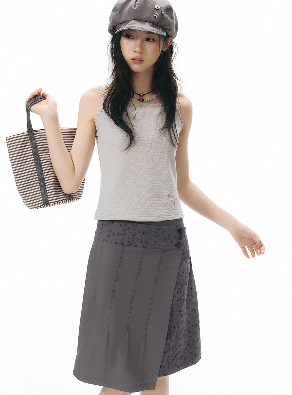 Embroidered Panel Pleated Skirt