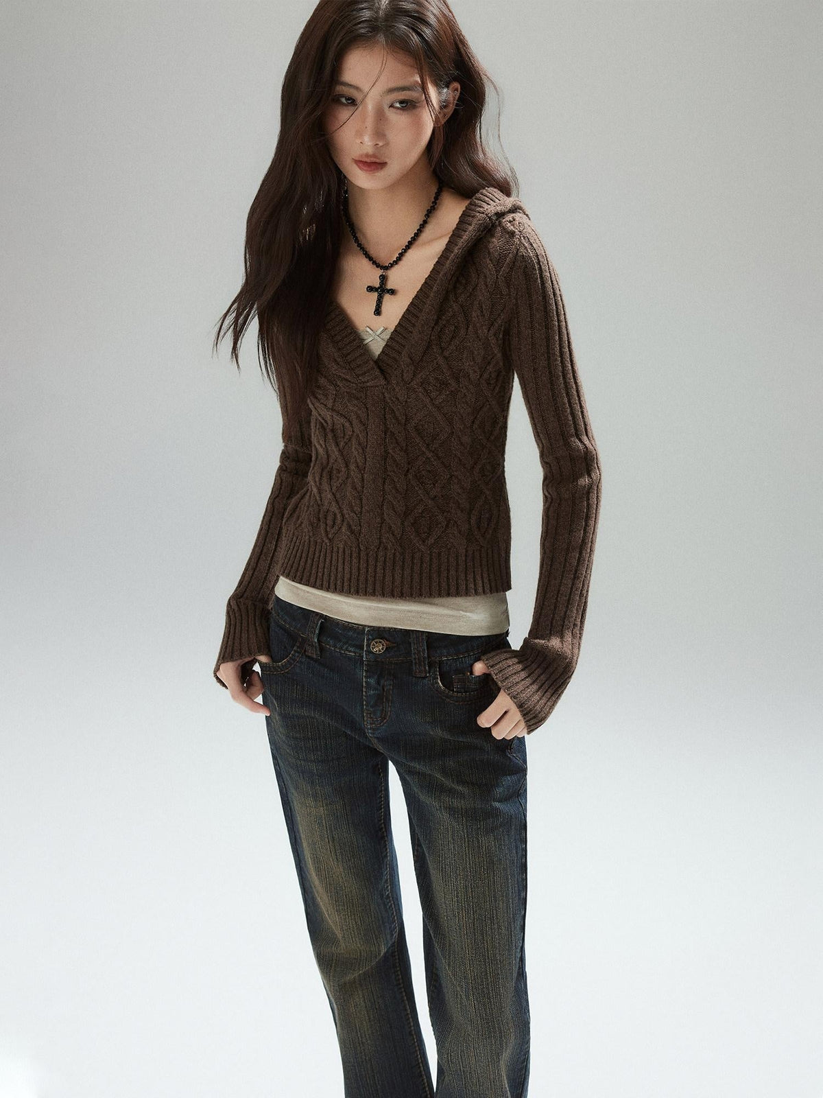 Wool Blend V-neck Slim Pullover Two Piece Cami Set Casual Sweaters