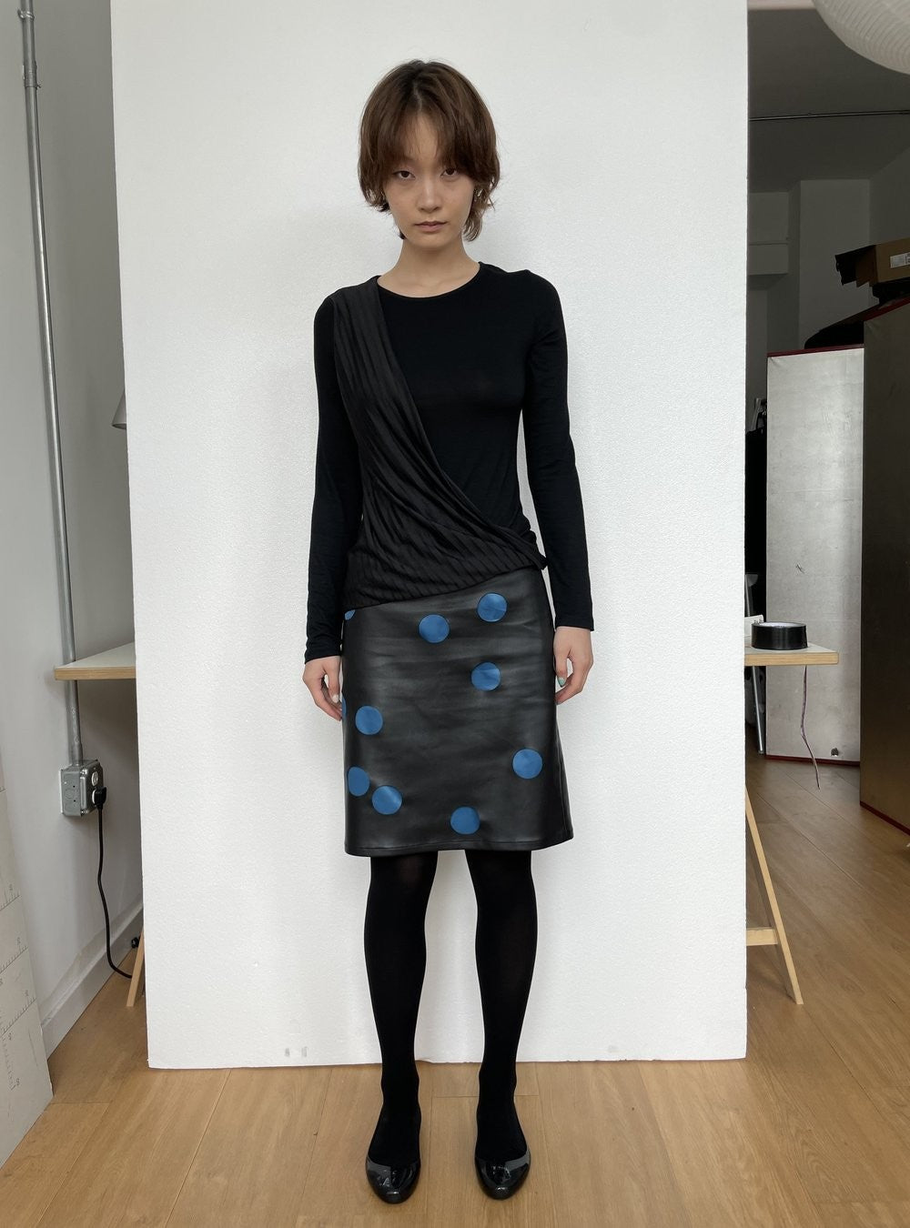Polka Cutout Leather Skirt