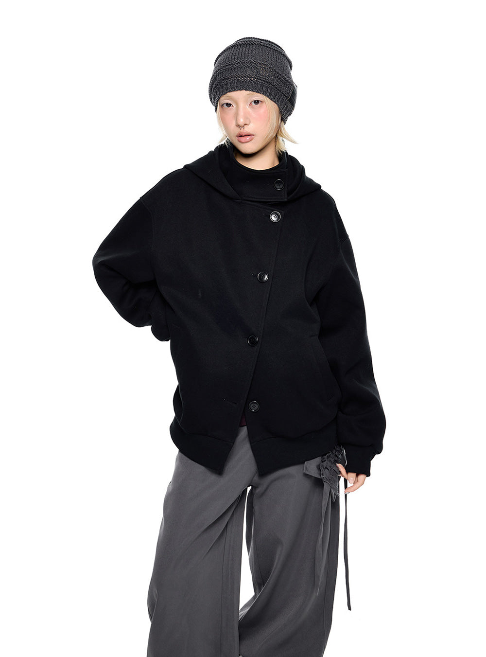 Noir Hood Button Jacket (4color)