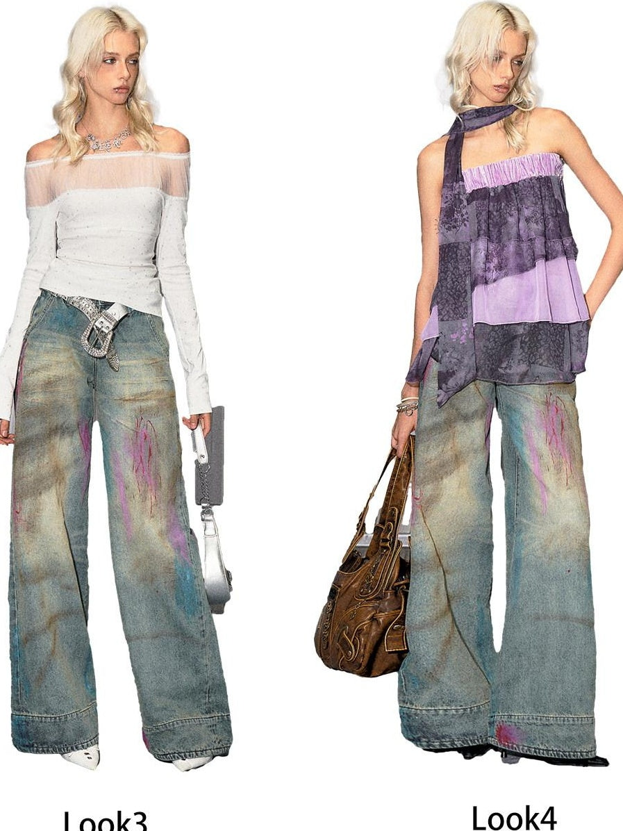 Washed Blue Button Fly Mid Rise Slight Stretch Sexy Straight Leg Jeans