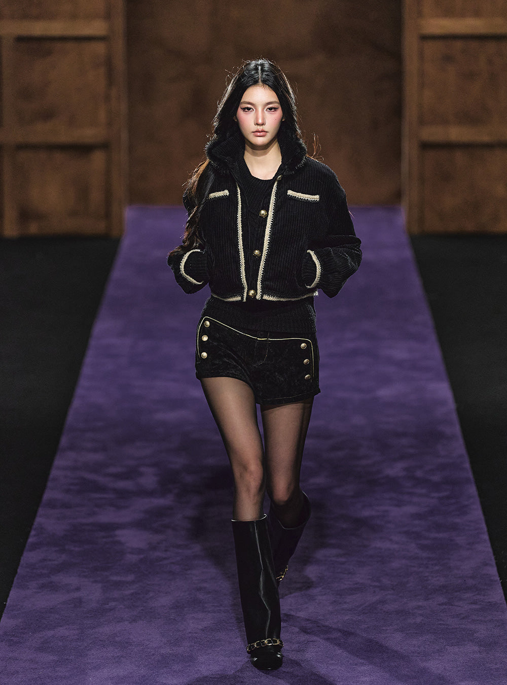 Corduroy Trim Cropped Jacket
