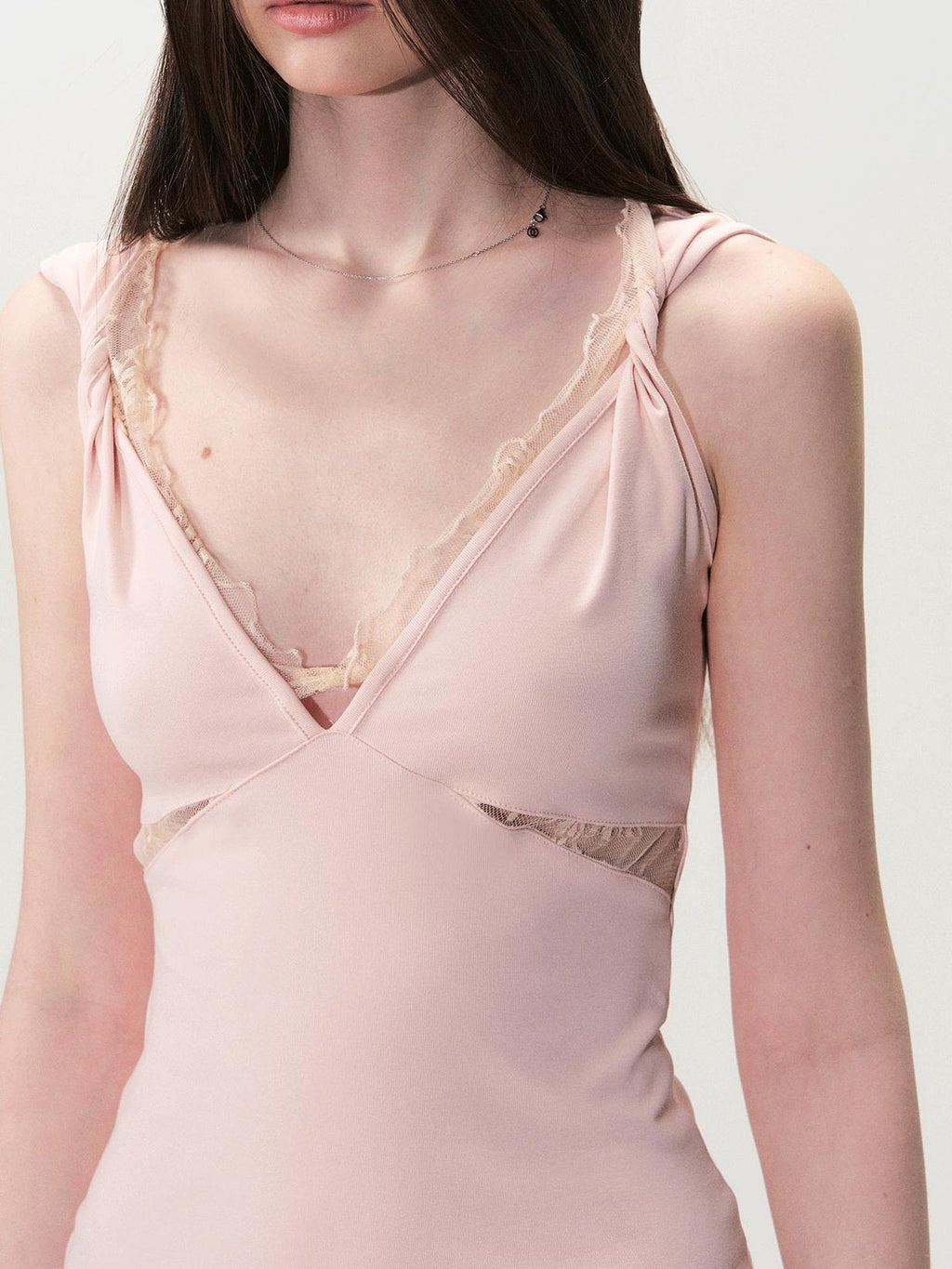 Soft Lace Slim Fit V-neck Stretch Cotton Tencel Women Pink Camisoles