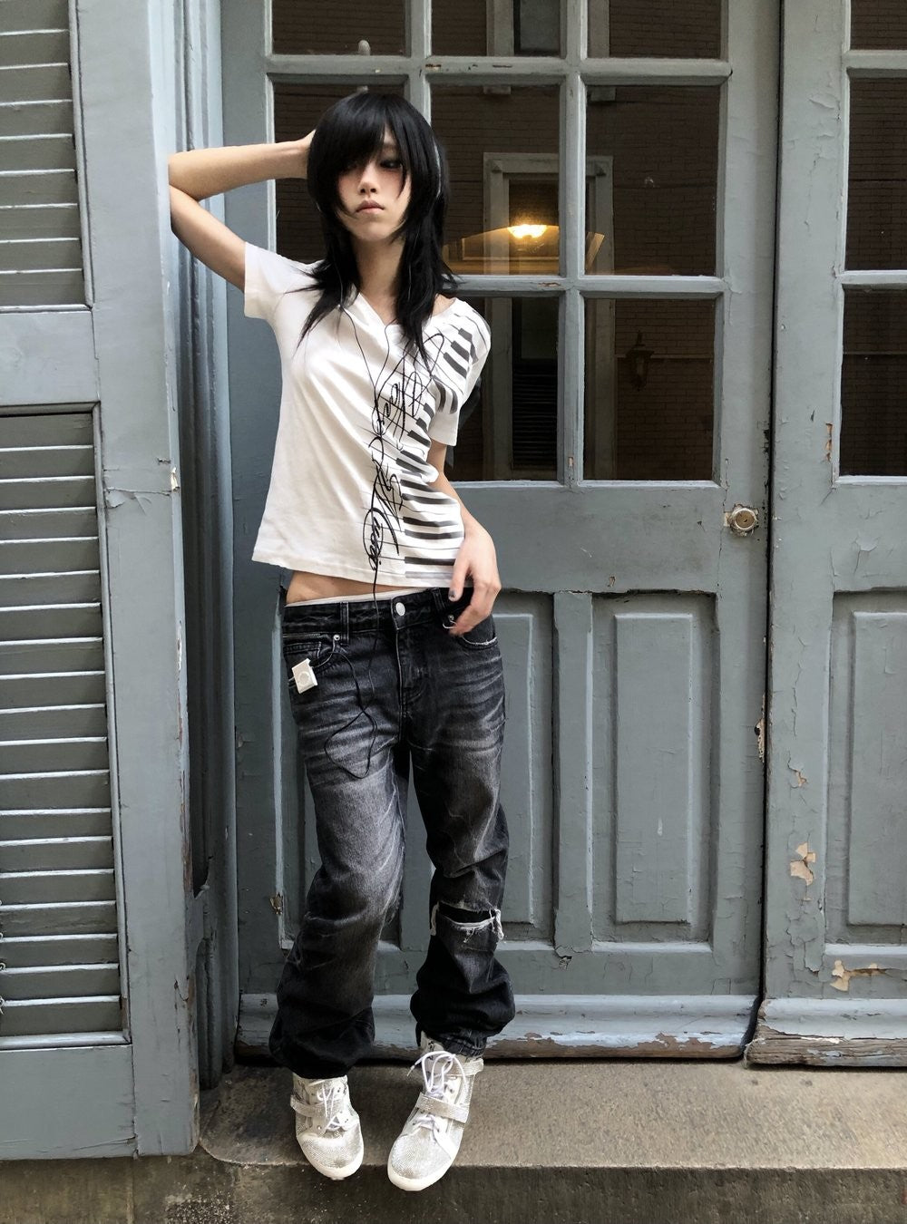 Music Key Print V-Neck Top (2color)