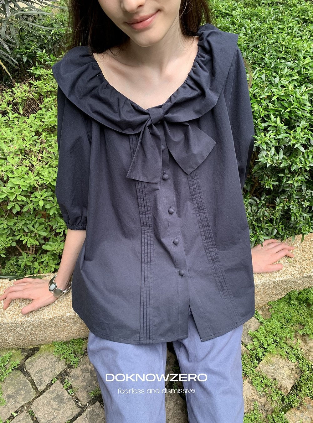 Bow Tie Pintuck Shirt (2color)