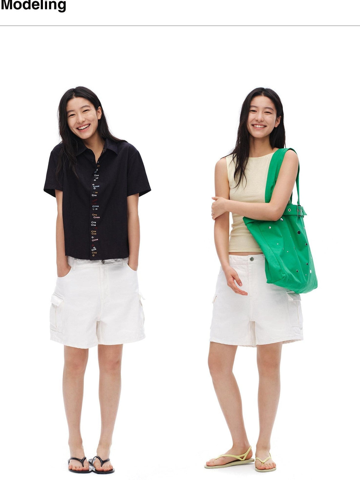 White Vintage Bermuda Cargo Button Fly Pocket Women'S Cotton Denim Shorts