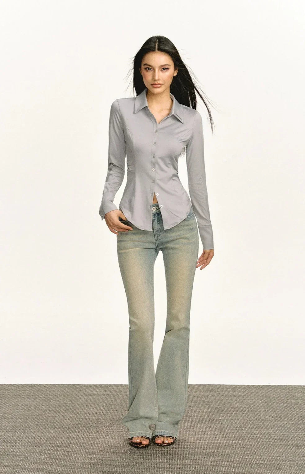 Gray Fitted Business Shirt