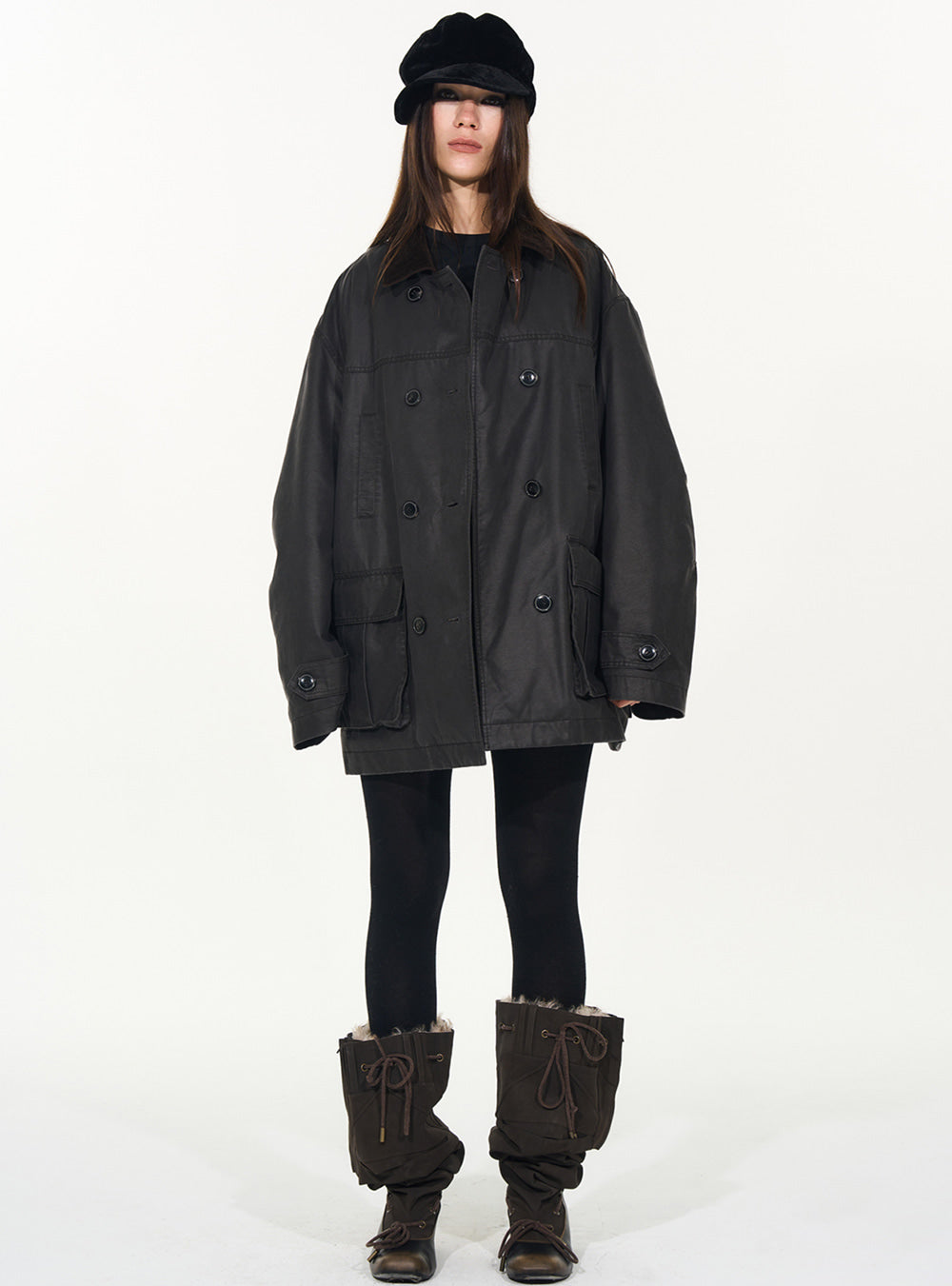 Black Wide Lapel Workwear Jacket