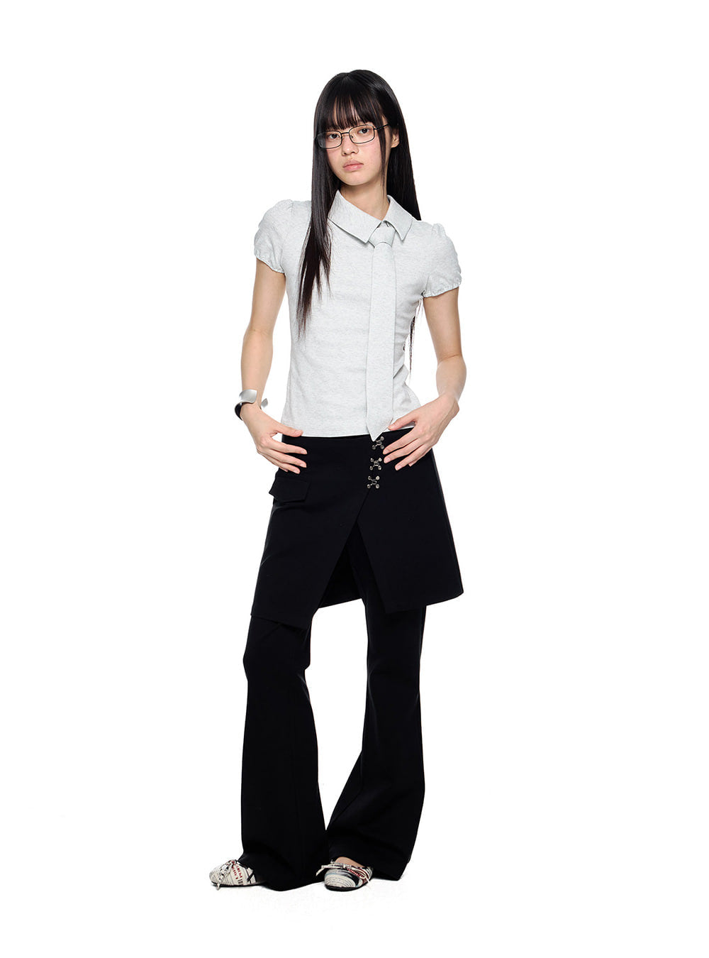 Tie Slim Fit Short Sleeve Top (2color)