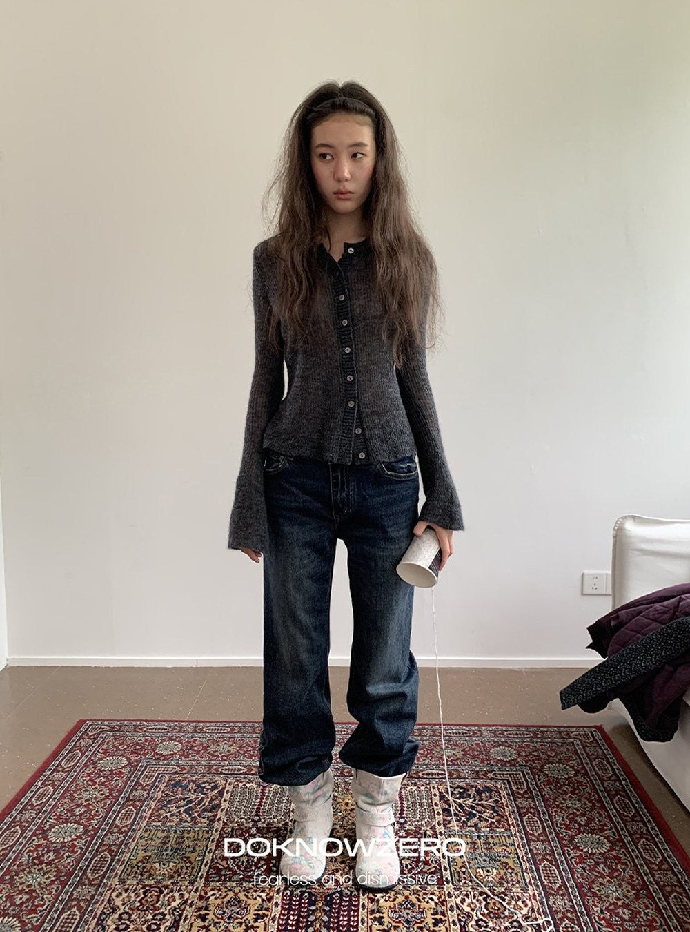 Alpaca Blend Rib Cardigan (2color)