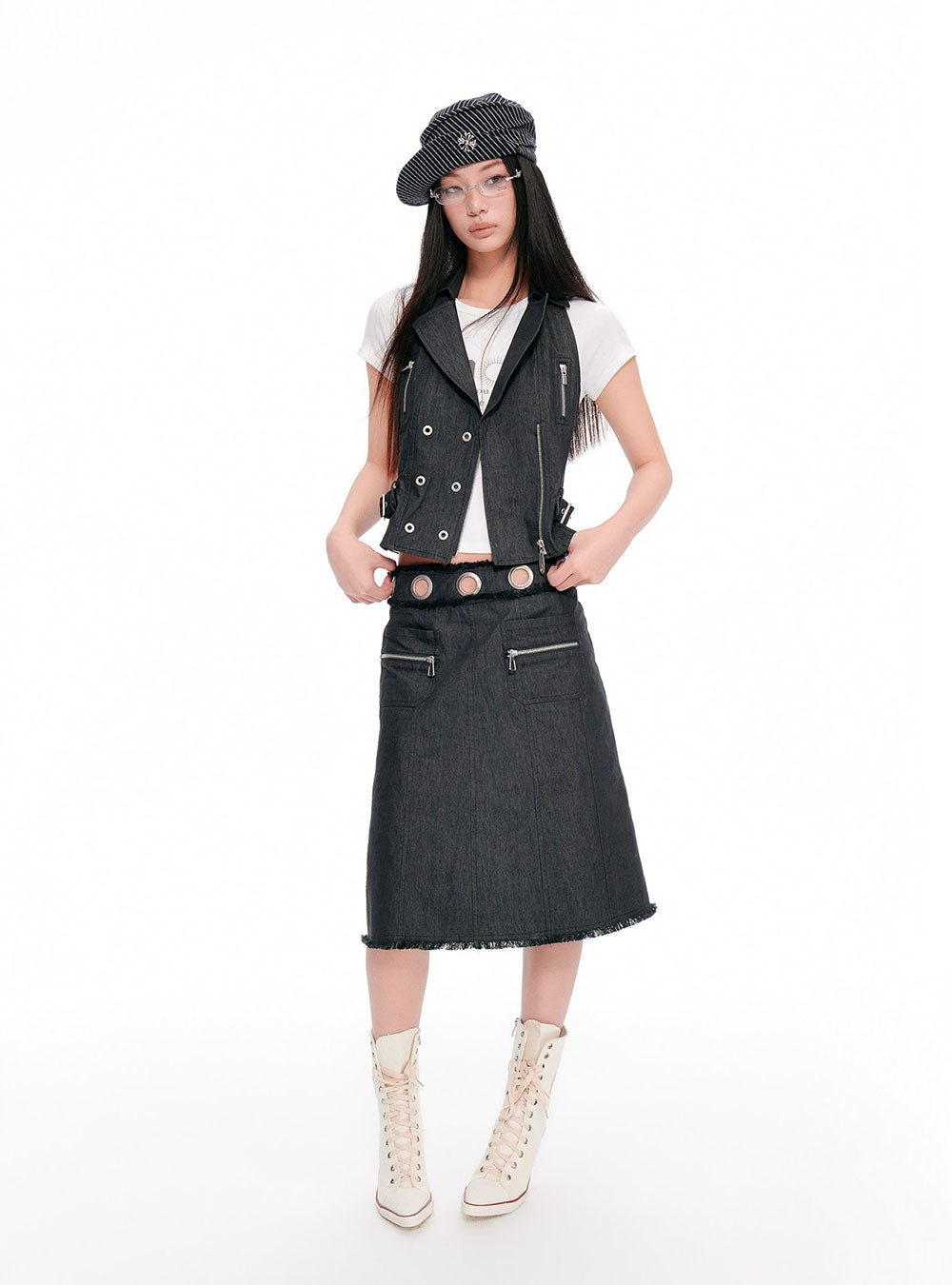 Distressed Metal Eyelet Halter Vest