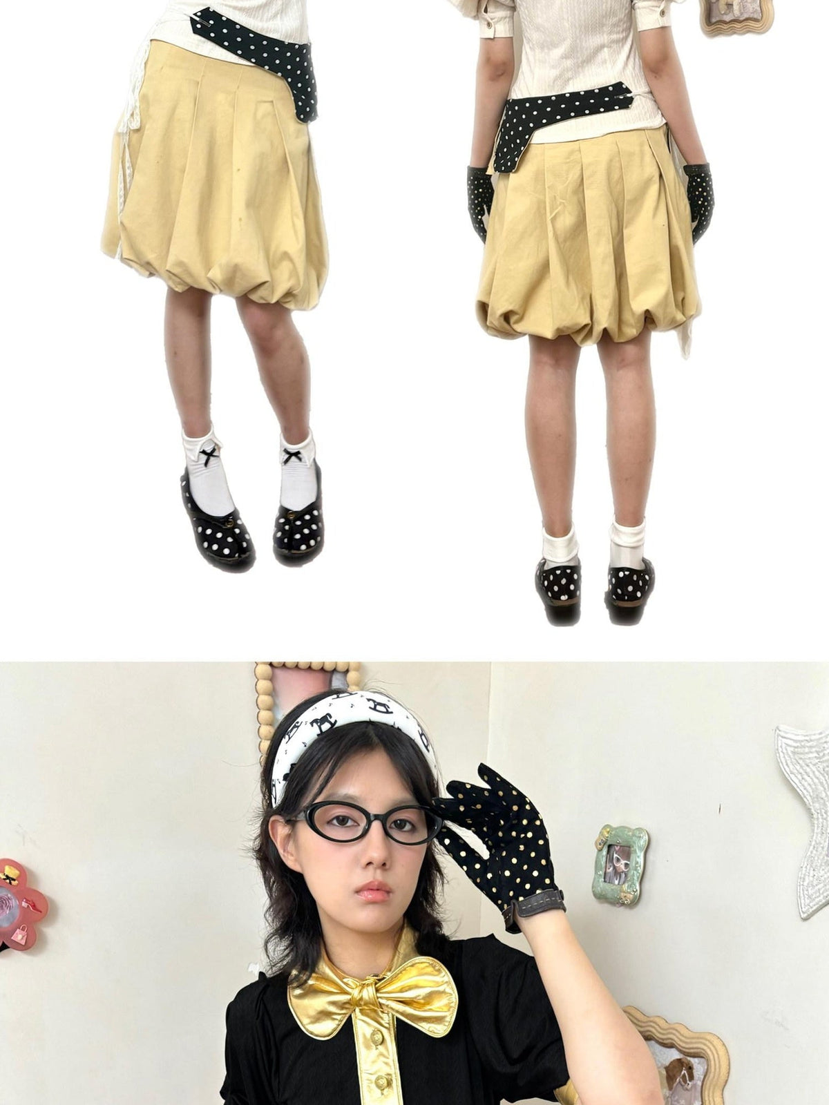 Slimming Cute Loose Folded Princess Short Sleeve Unisex Shape Retaining Blouses