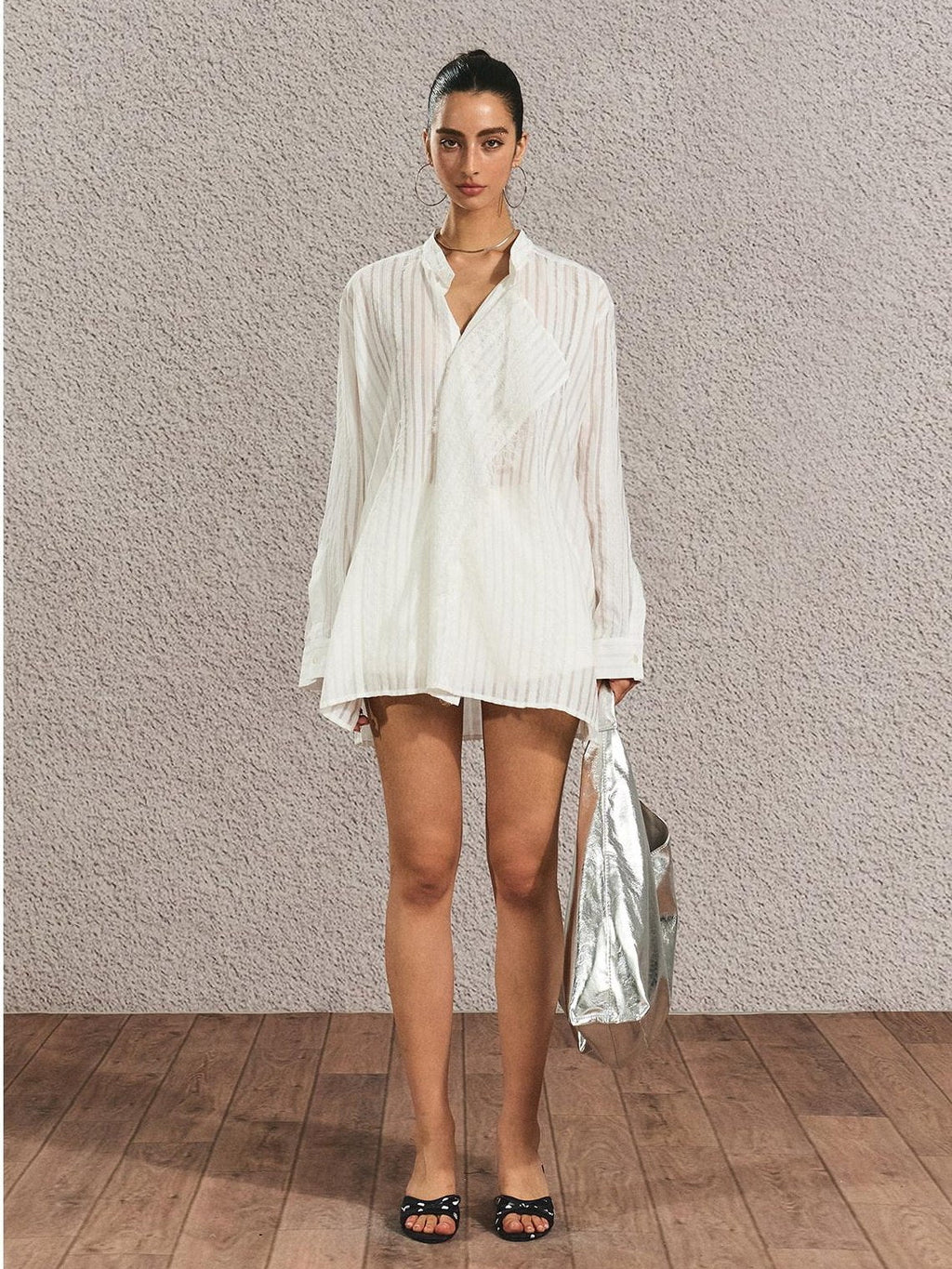 Breathable French Slim Button Stripe Open Cardigan Waist Tie Women Shirts