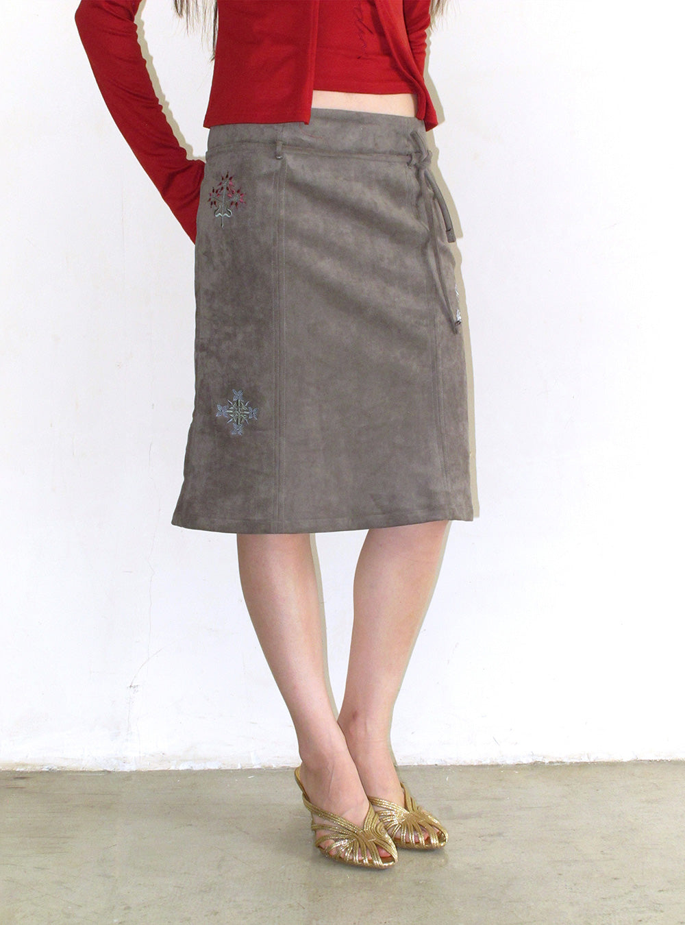 Soft Suede Botanical Stitch Midi Skirt