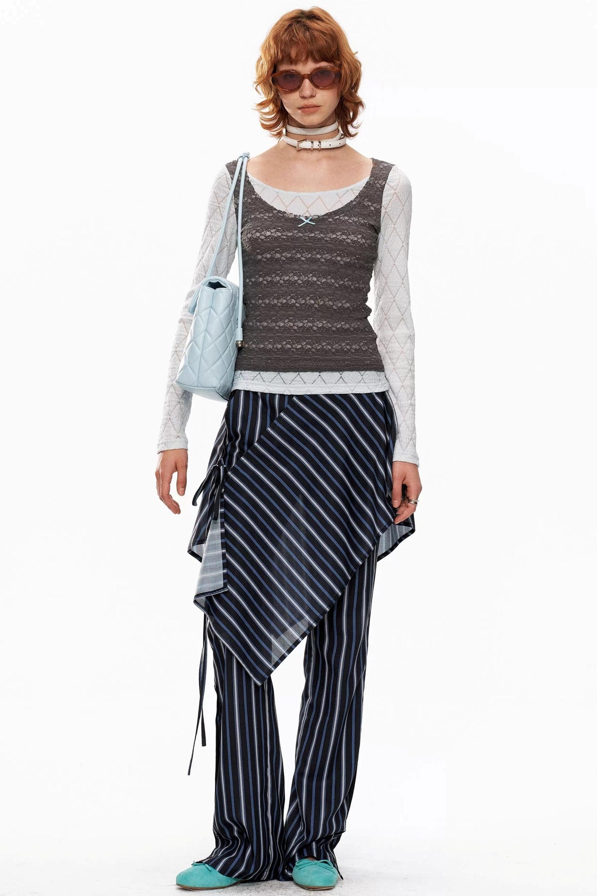 Blue-Gray Lace Knit Top