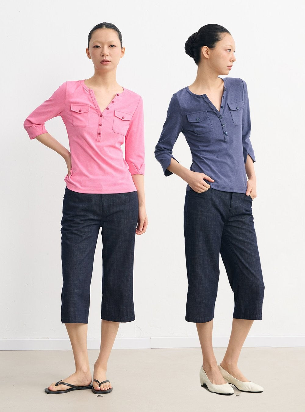 Henley Pocket Trim Top (2color)