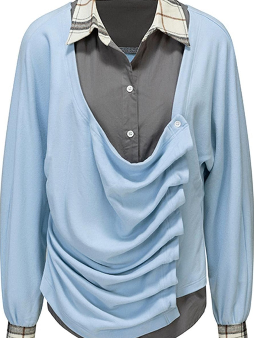 Soft Stretch Cotton Blend Casual Relaxed Mandarin Collar Unisex Blouses