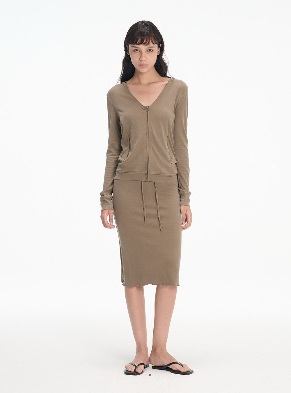 Softline Hooded Zip-Up & Midi Skirt (2color)