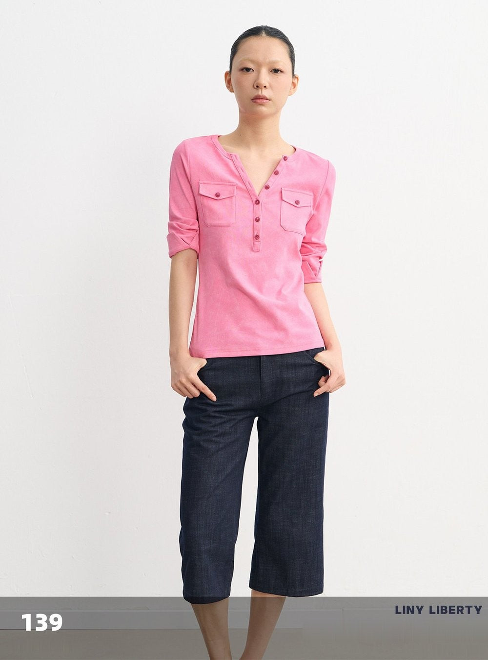 Henley Pocket Trim Top (2color)