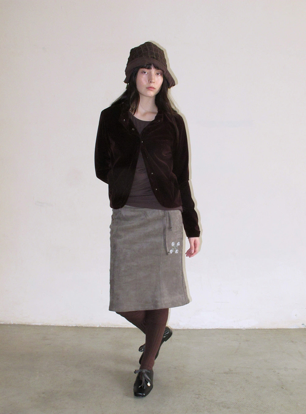 Soft Suede Botanical Stitch Midi Skirt