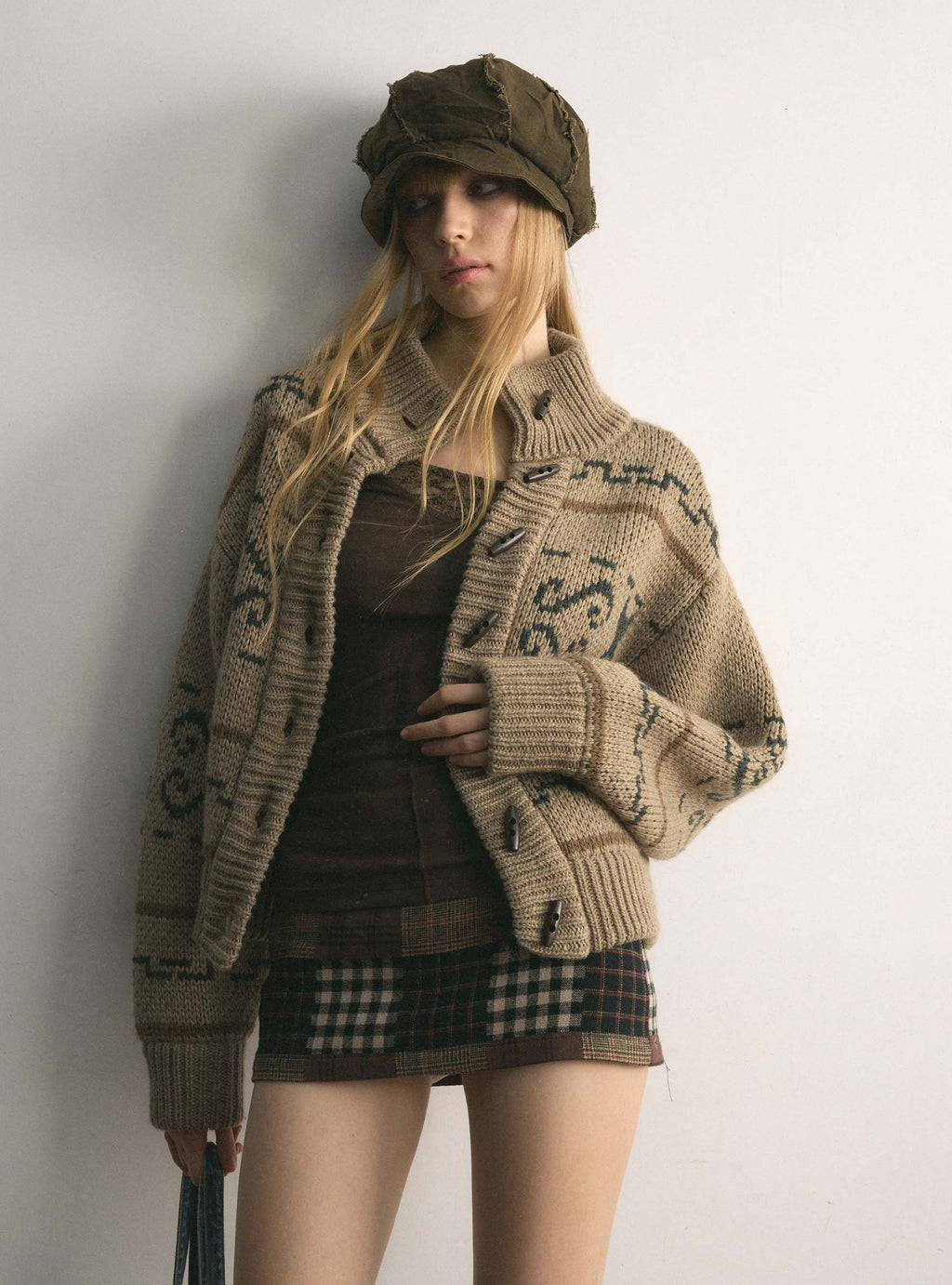 Beige Feral Knit Cardigan