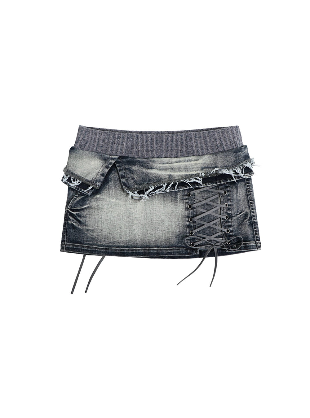 Vintage Lace-Up Denim Mini Skirt