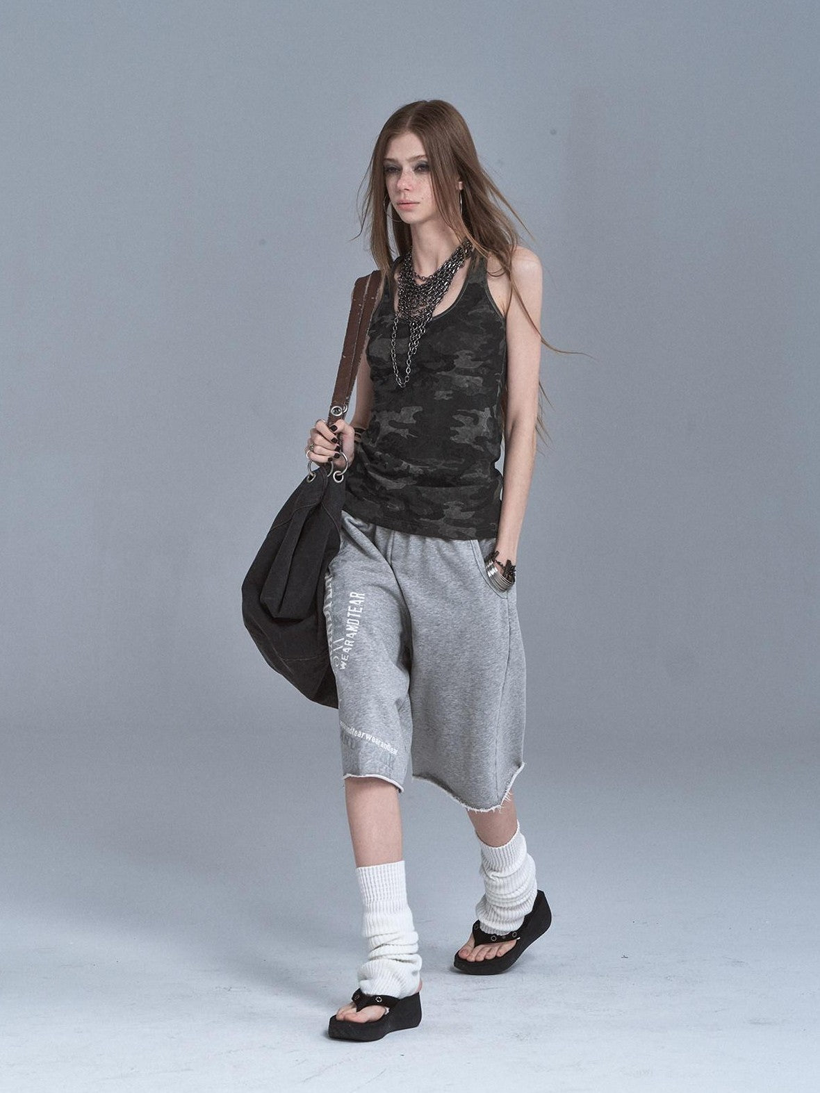Dark Camouflage Back Line Print Racerback Slim Women'S Cotton Stretch Tank Tops