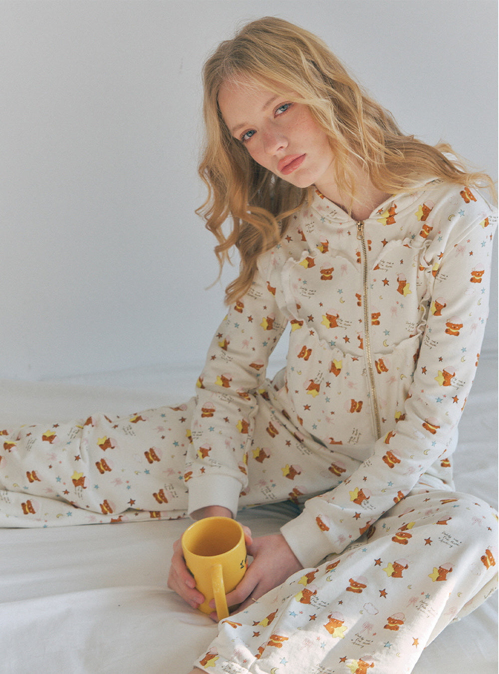 Mini Bear Print Zip-Up Hoodie