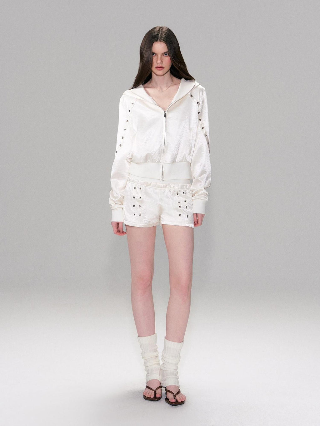 Cozy Cropped Two Piece Set Long Sleeve High Waist Shorts Women Solid Hoodie