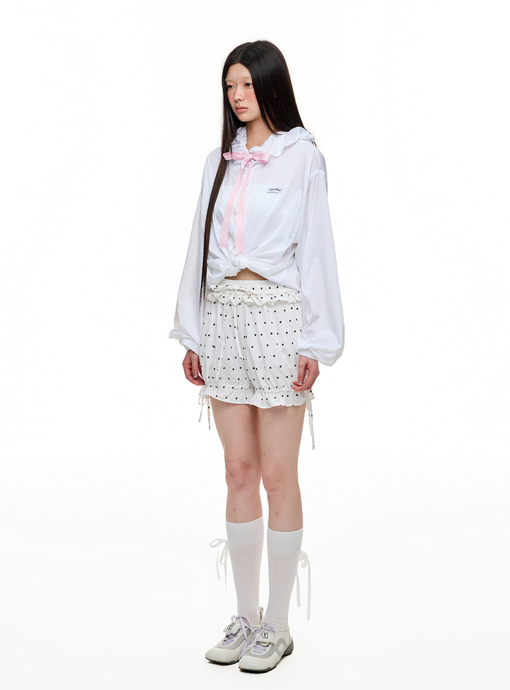Rich White Sheer Dot Ruffle Shorts