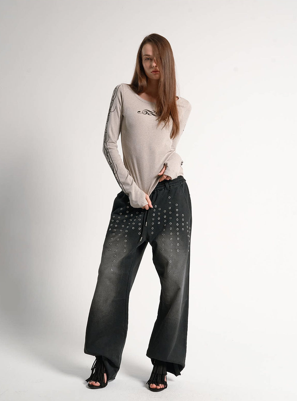 Silver Void Eyelet Baggy Pants
