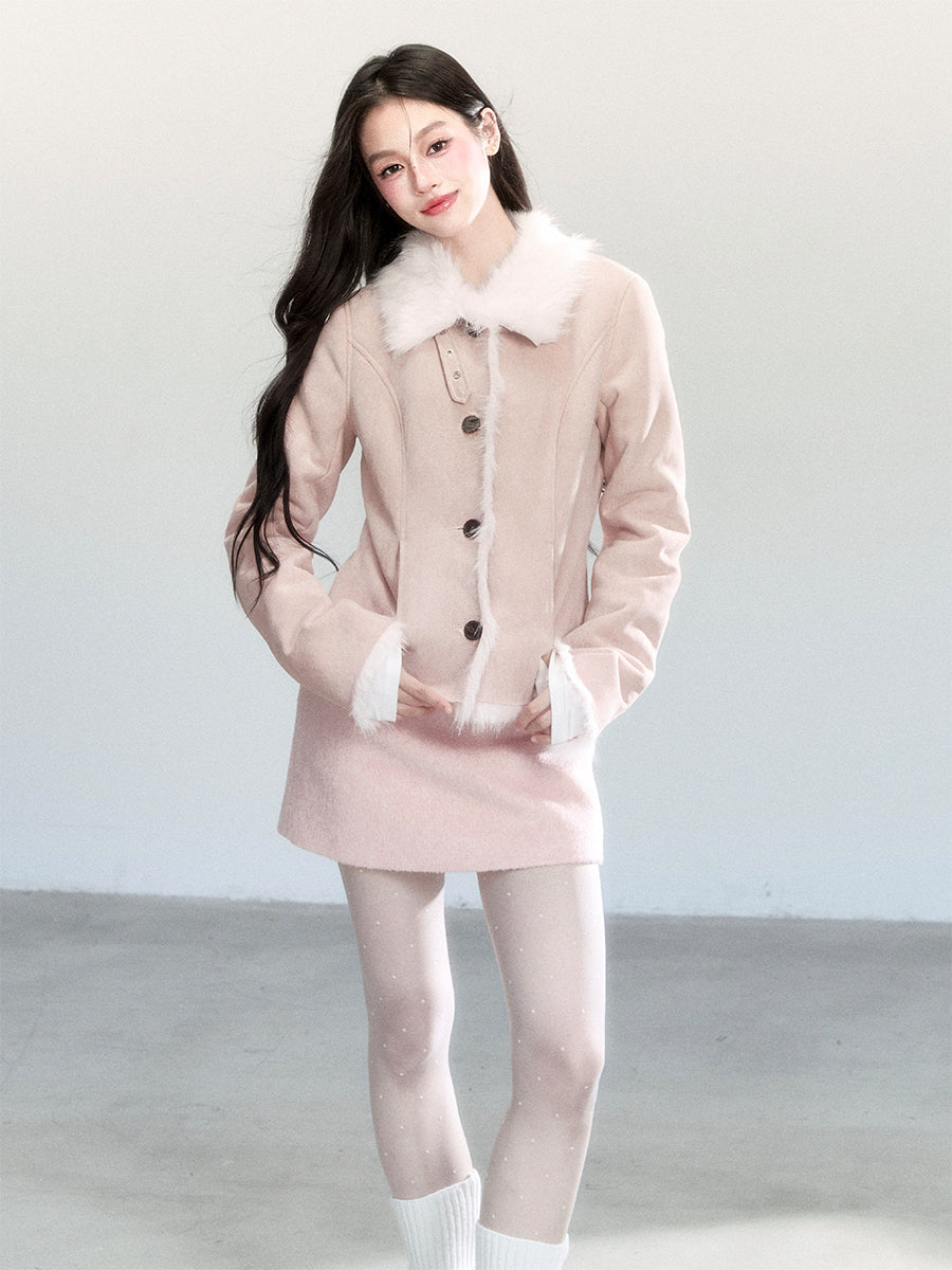 Faux Suede Fitted Jacket With Fur Lining