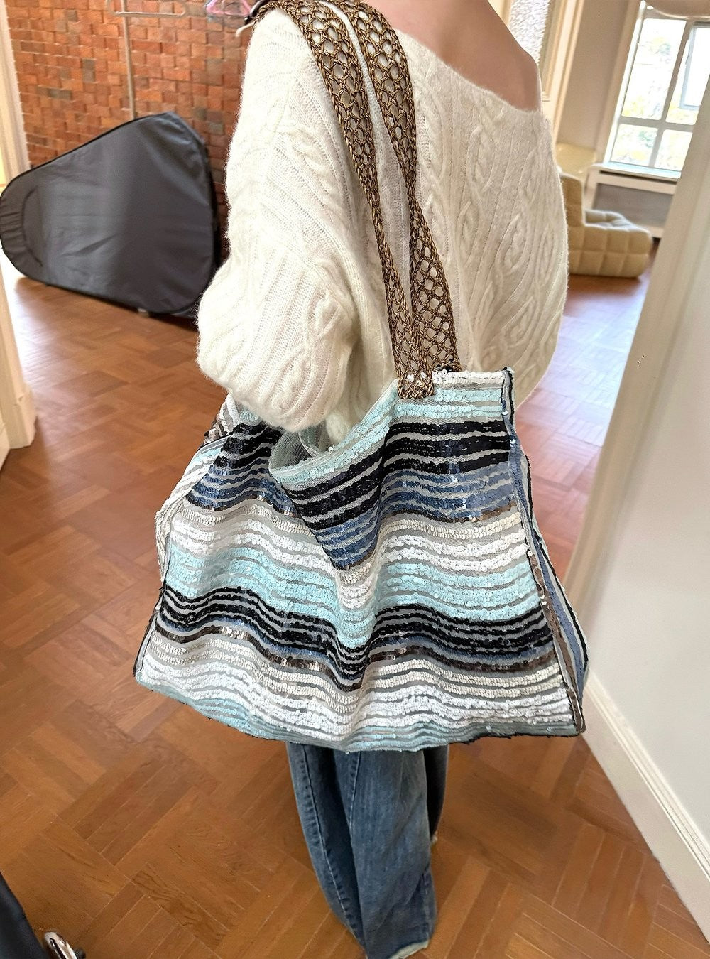 Sequin Wave Stripe Tote Bag
