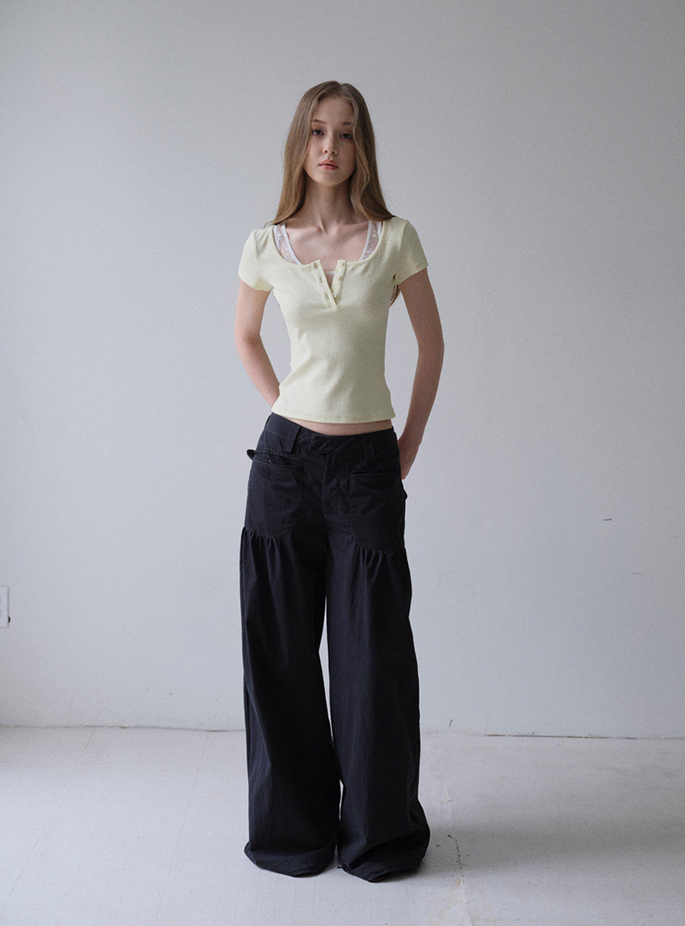 Lemon Lace Henley Top