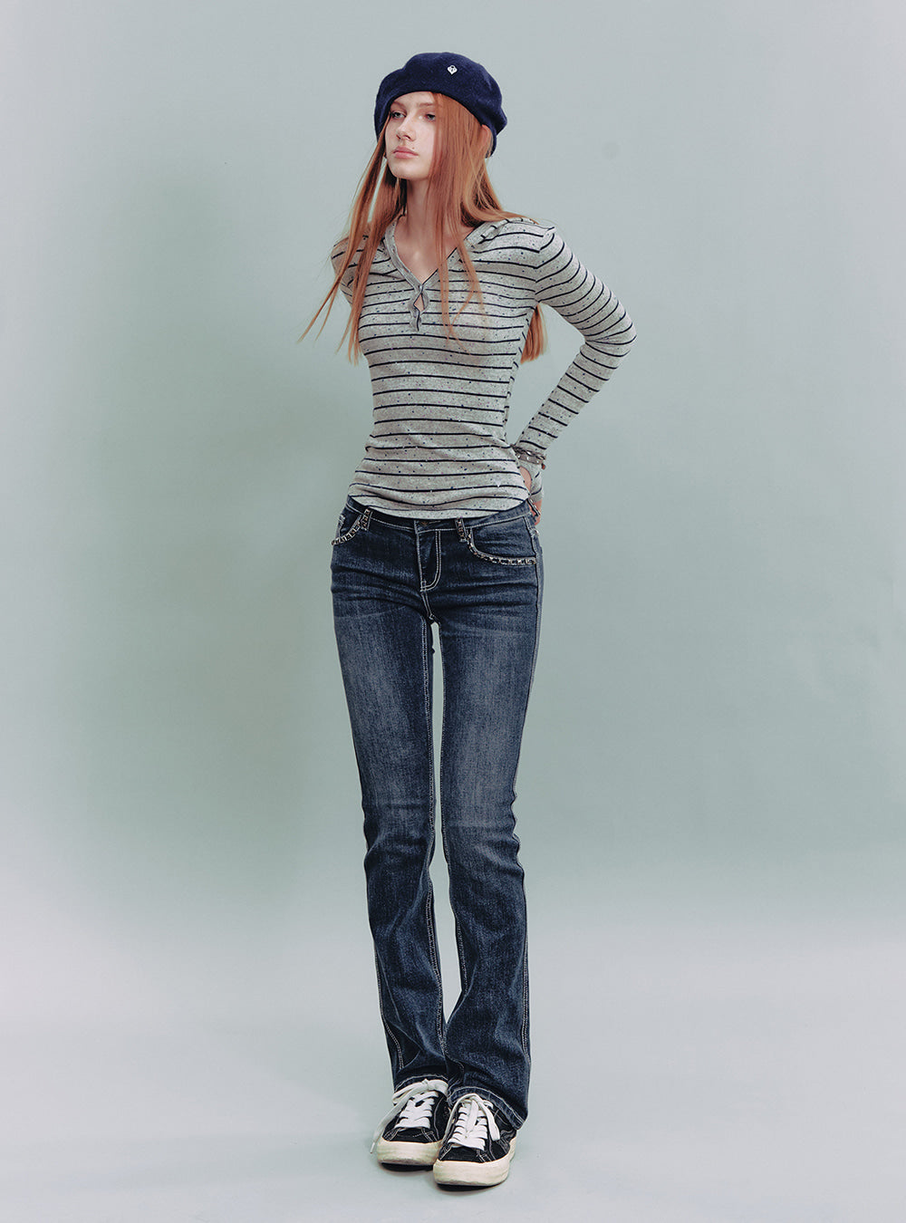 Heart Lock Embroidered Denim Pants