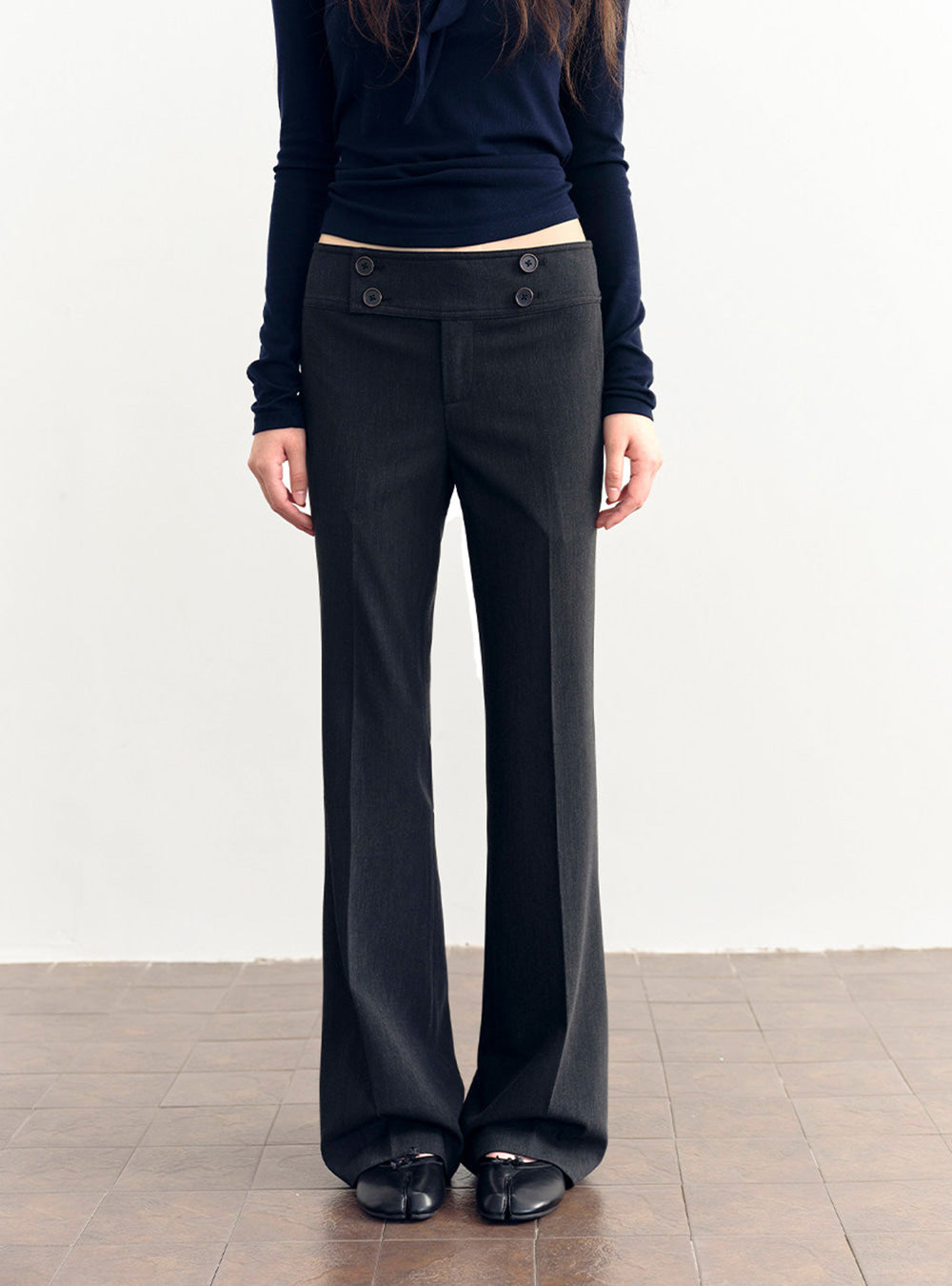 Low Waist Button Flare Pants