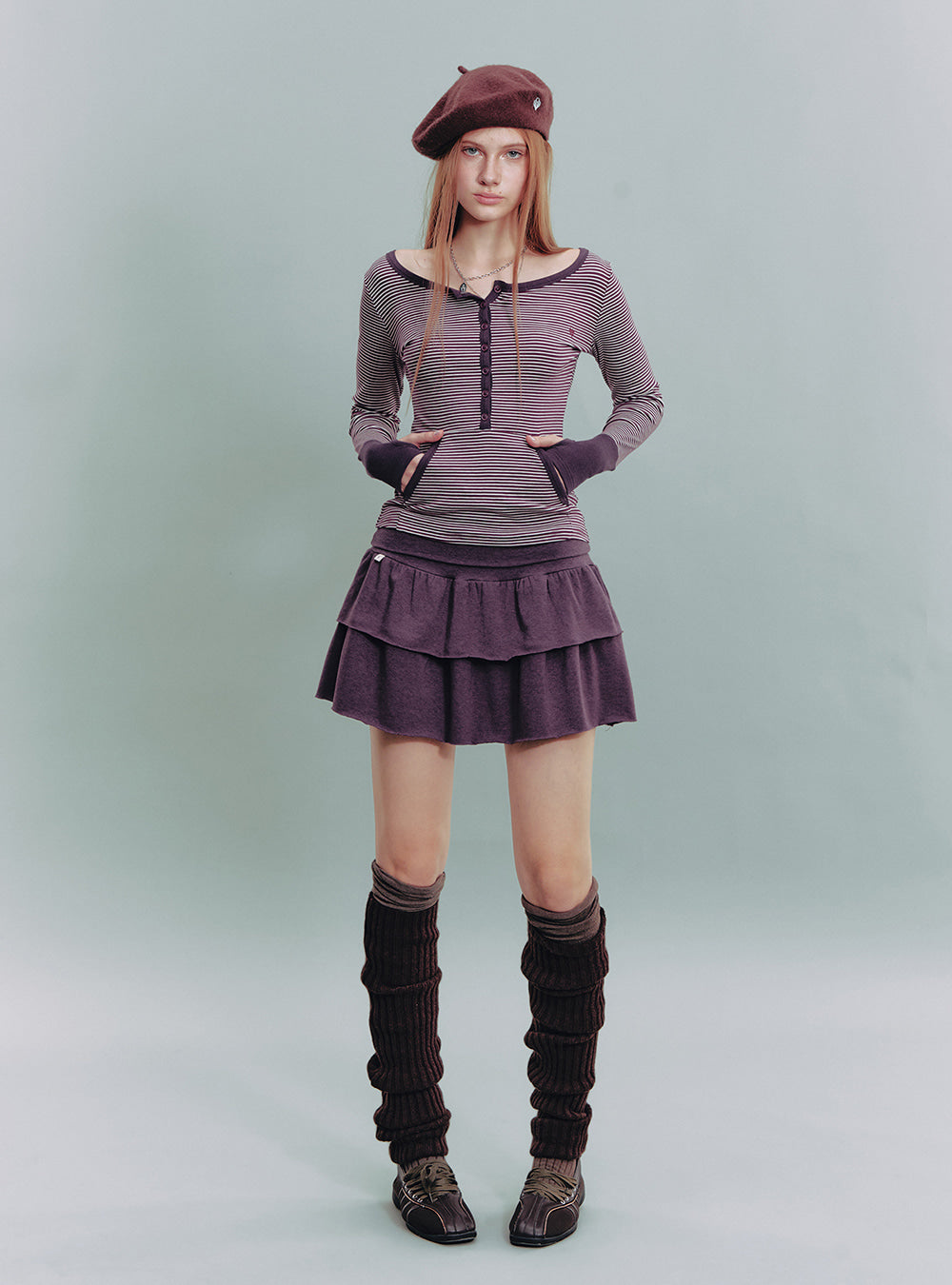 Striped Henley Slim Top (3color)