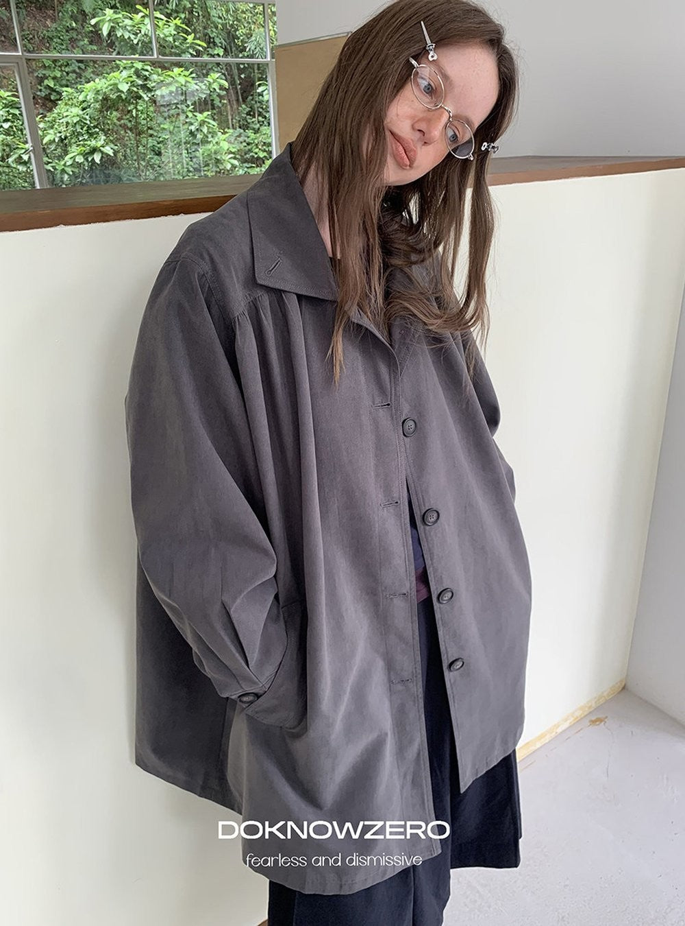 Gathered Trapeze Button Jacket