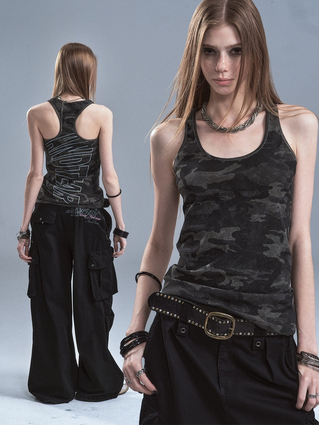 Dark Camouflage Back Line Print Racerback Slim Women'S Cotton Stretch Tank Tops
