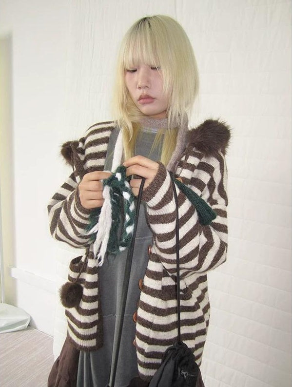 3months |  NICHE STRIPED CARDIGAN SWEATER【ID:TN00016】