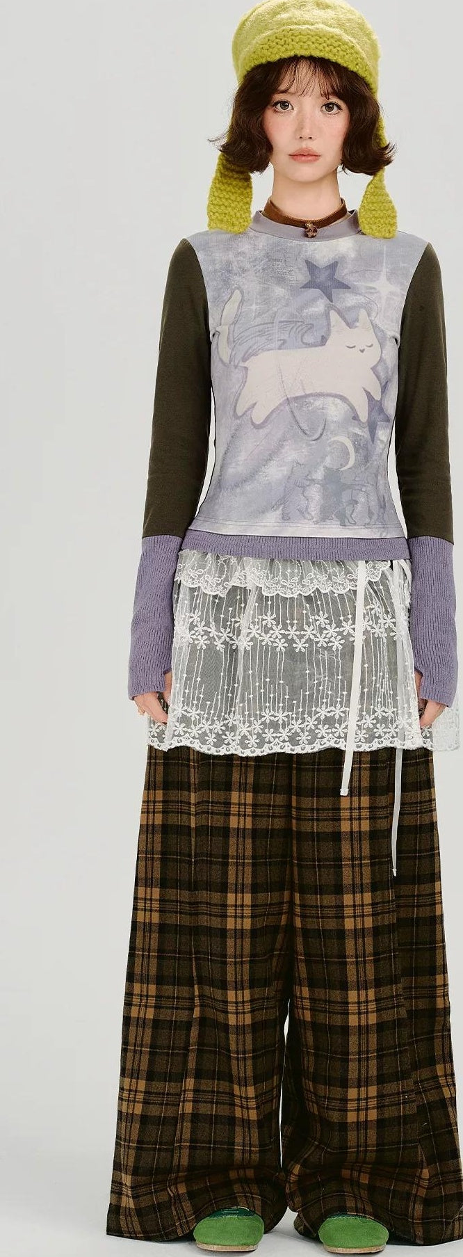 Girlyhalo |  RETRO CARTOON SPLICED LONG SLEEVE T-SHIRT【ID:TN00014】