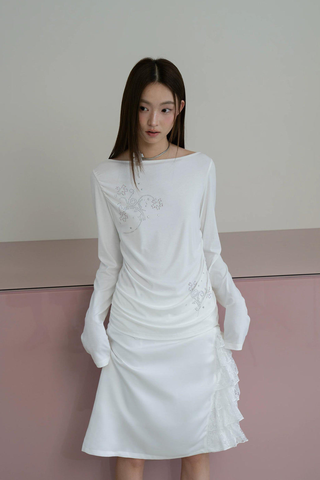 THELIGHT | PLEATED LYOCELL LONG SLEEVE TOP【ID:TN00123】
