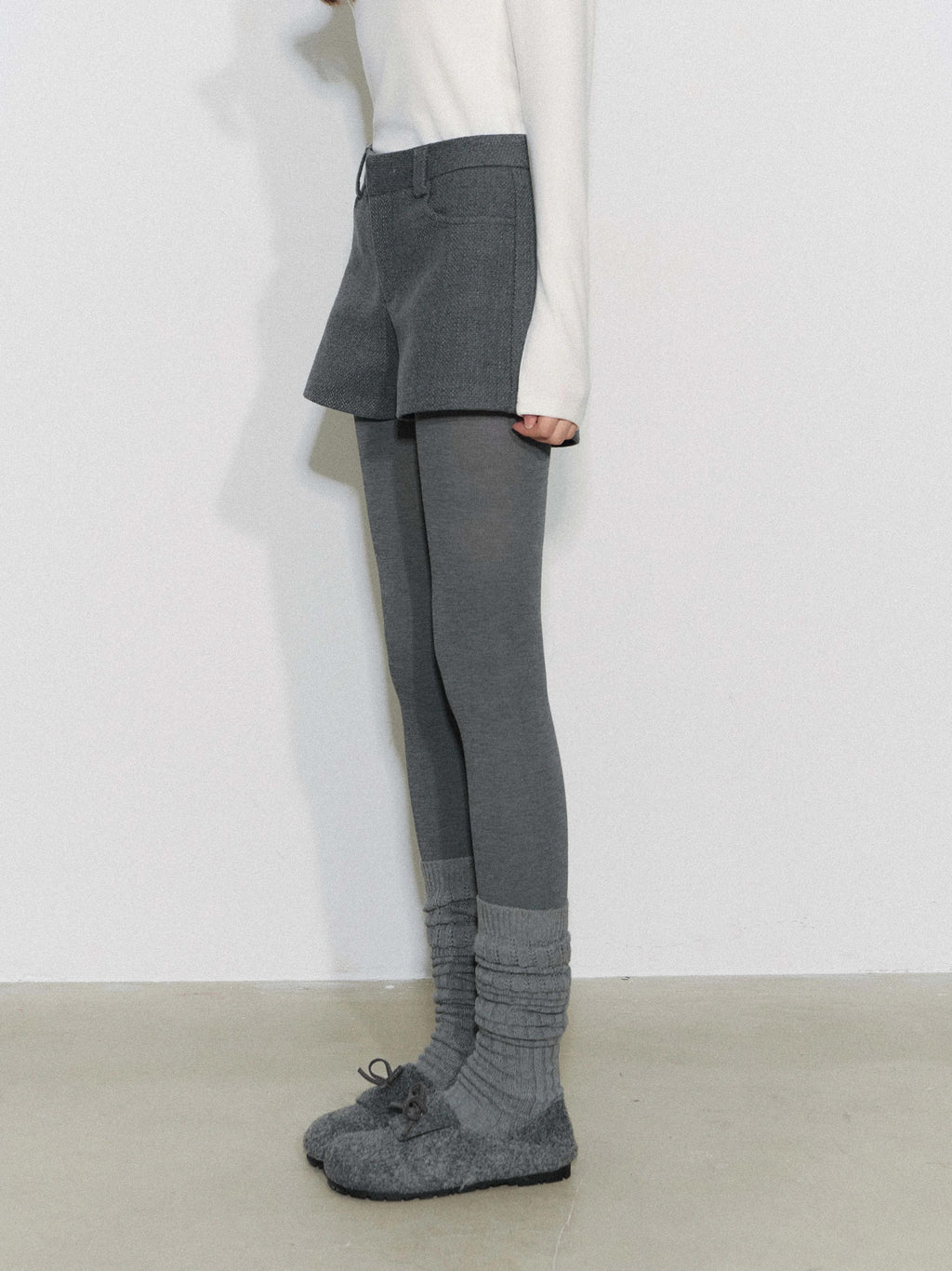 THELIGHT | GRAY TWEED HIGH-WAISTED PANTS【ID:TN00090】