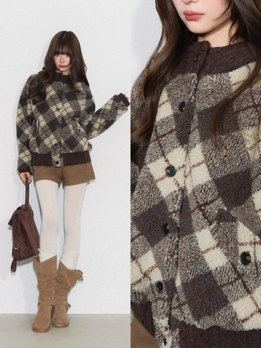 THELIGHT | PLAID KNIT SWEATER JACKET【ID:TN00098】