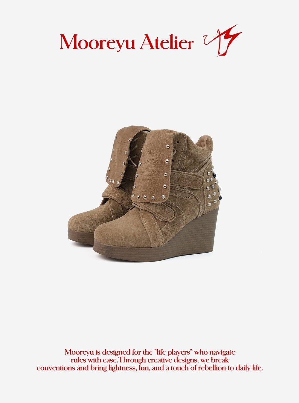 Rust Stud Wedge Boots