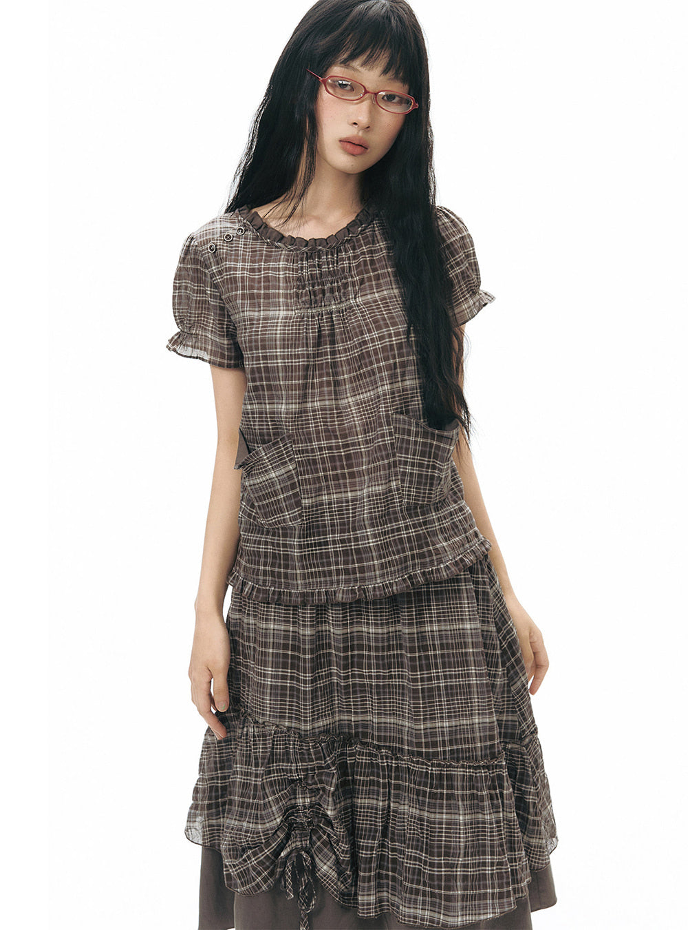 Layered Grid Pocket Top (2color)
