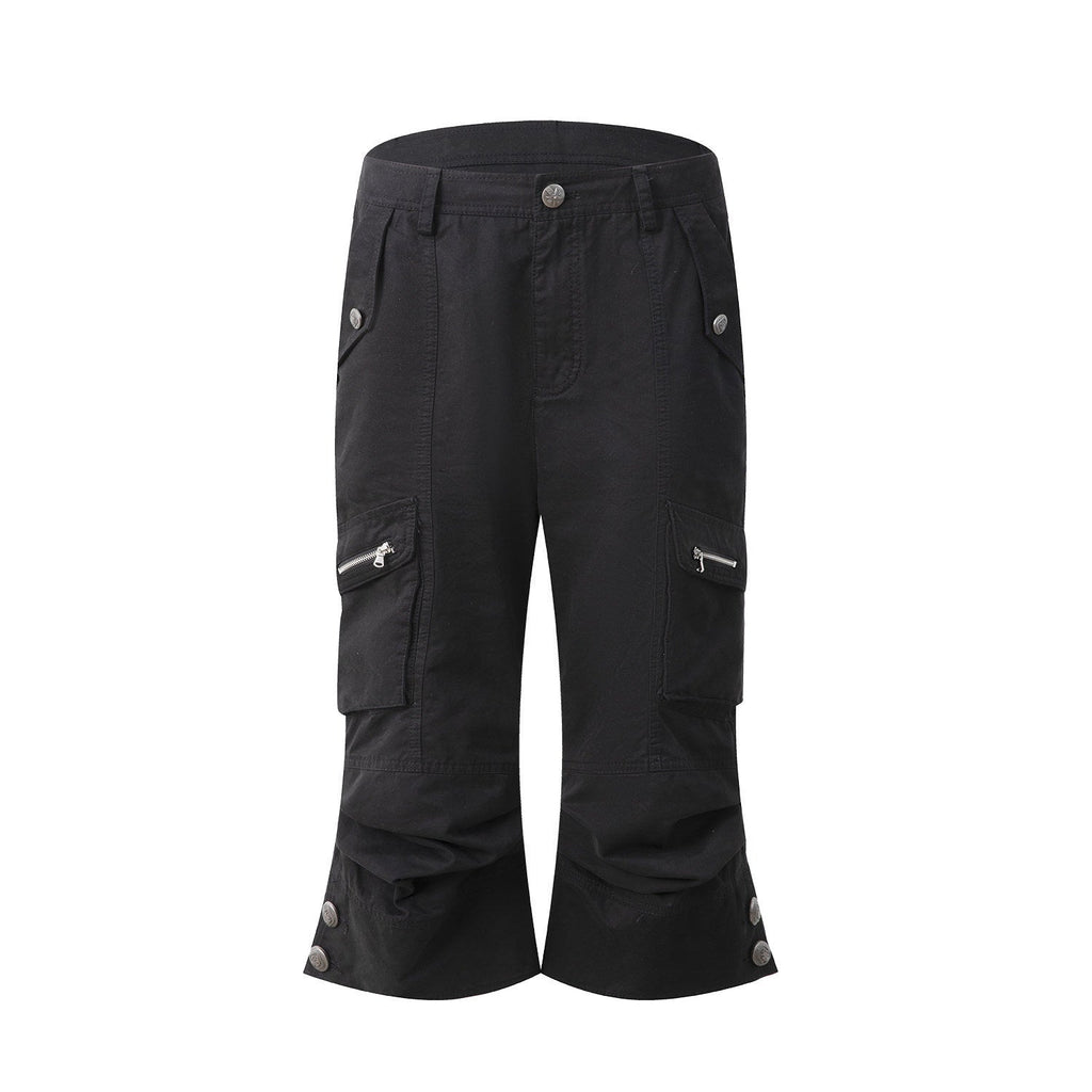 Vintage Biker Washed Cargo Women'S Cotton Flare Cropped Pants